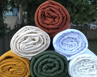 Bamboo Cotton Stretch French Terry Fabric - Green Moss, Rust/Gingerbread, Golden Yellow, White