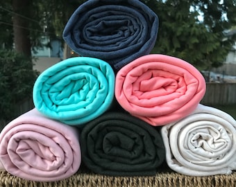 BAMBOO Stretch French Terry Fabric - Aqua, Salmon, Desert Flower, Heather Oatmeal, Heather Dark Green