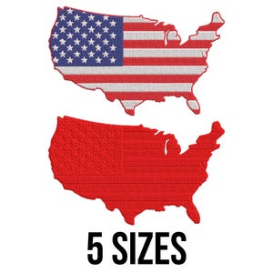 Patriottische kaart van de Verenigde Staten van Amerika borduurontwerp-kaart van de VS borduurwerk ontwerpen-4 juli machine borduurwerk ontwerpbestanden-5 maten