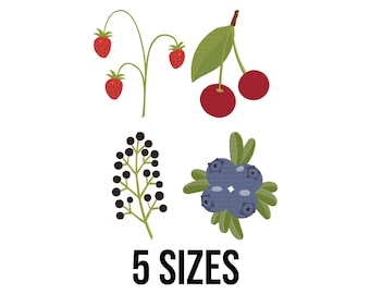 Fruits Collection Embroidery Design - Fruits Bundle Embroidery Design - Bunch of Strawberry, Cherry Machine Embroidery Design Files -5 Sizes