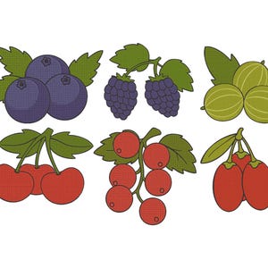 Summer Berries Set Embroidery Design, Cherries Blueberry Embroidery, Modern Cute Tiny Small Spring Digital Machine Design, 6 Sizes