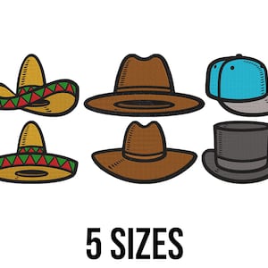 Hat Bundle Embroidery Design - Cap Bundle Embroidery - Mexican Hat Embroidery Design - Cowboy Hat Machine Embroidery Design Files - 5 Sizes
