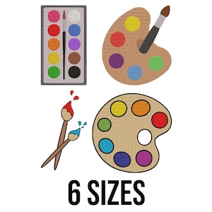 Paint Palette with Brush Embroidery Design - Palette and Brush Embroidery Design - Paint Brush Machine Embroidery Design Files - 6 Sizes