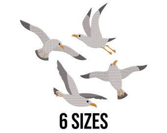 Seagull Bundle Embroidery Design - Cute Seagull Flying Embroidery Design - Seagulls Embroidery - Machine Embroidery Design Files - 6 Sizes