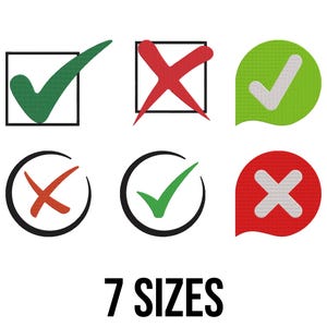 May include: An image featuring various check marks and crosses. Designs include a green tick in a black square, a red cross in a black square, and a green tick in a green speech bubble. The text "7 SIZES" is displayed at the bottom of the image.
