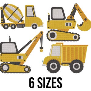 Construction Vehicle and Trucks Bundle Embroidery Design - Dumper, Digger, Cement Truck and Lifter Machine Embroidery Design Files - 6 Sizes