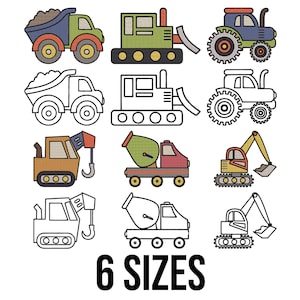 Construction Automobile Vehicles and trucks Embroidery Design- Dump Truck, Cement Mixer, Excavator  Machine Embroidery Design Files -6 Sizes