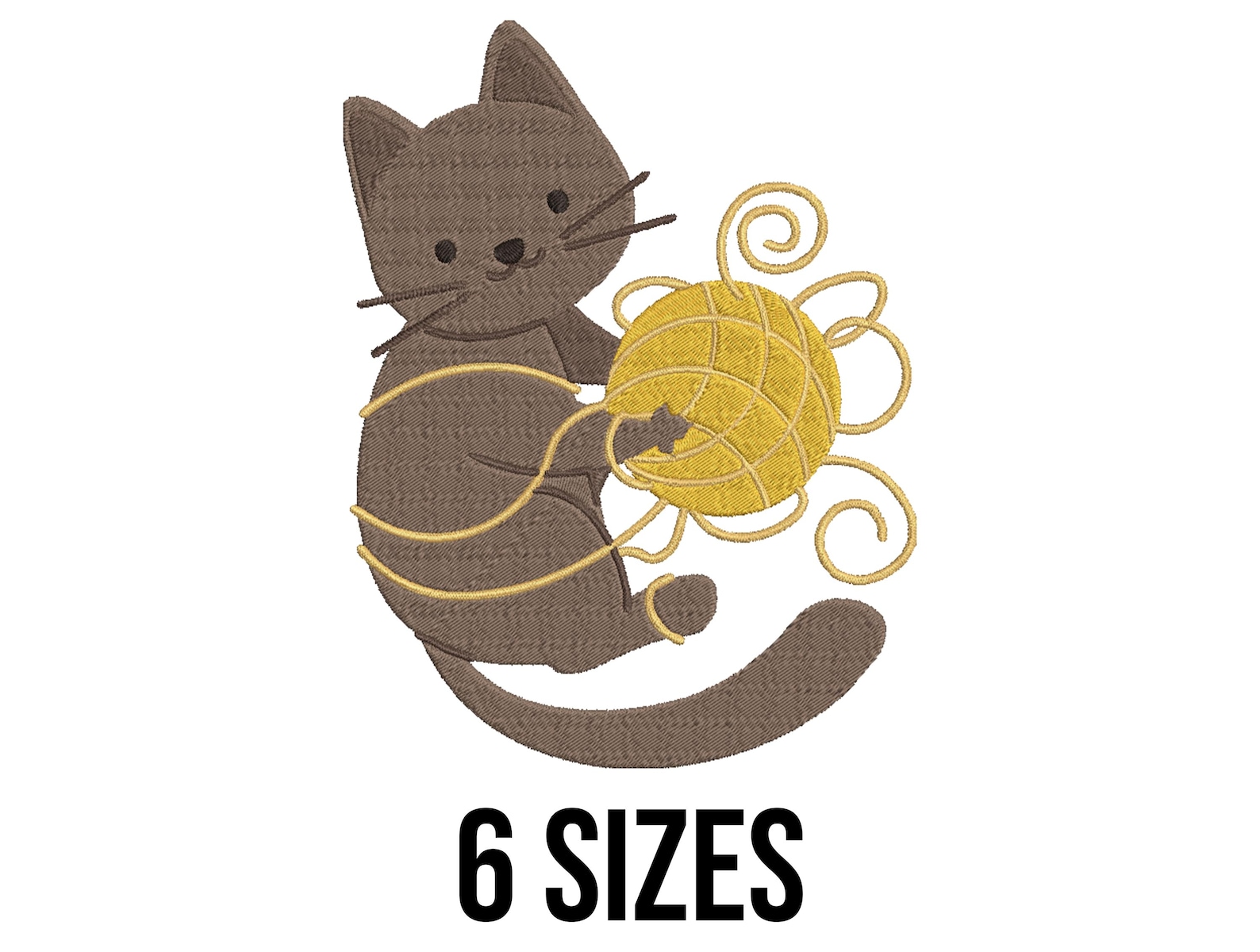 Cute Cat Plays With Yarn Ball and Gets Tangled in Threads Embroidery ...