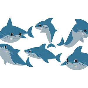 Shark Bundle Embroidery Designs, Shark Designs Embroidery, Shark Embroidery, Machine Embroidery Designs Files, Sea Animal Designs, 5 Sizes