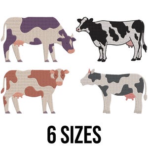 Broderidesign med Holsteinko - Broderidesign med Holsteinbuffel - Broderidesign med mjölkko - Maskinbroderidesignfiler - 6 storlekar