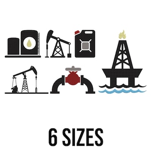 Broderidesign för oljebrunn - Broderidesign för oljerigg - Broderidesign för oljepumpning - Maskinbroderidesign för oljetank - Filer för broderi - 6 storlekar