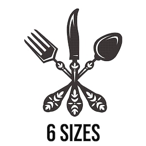 Knife, Fork and Spoon Embroidery Design - Chef Sign Embroidery Design - Kitchen Embroidery Design - Machine Embroidery Design Files -6 Sizes
