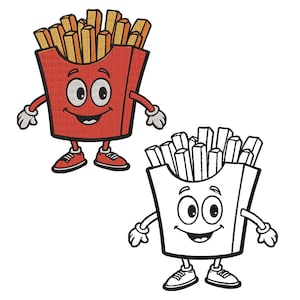 Fries Embroidery Design - French Fries Design Files - Fries Cute Smiley Face with Legs and Hands Machine Embroidery Design Files - 5 Sizes