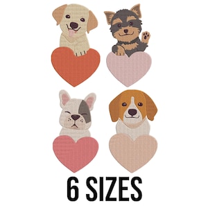 Cute Dog with Heart Bundle Embroidery Design - Cute Puppy Dog with Heart Embroidery Design - Dog Machine Embroidery Design Files - 6 Sizes