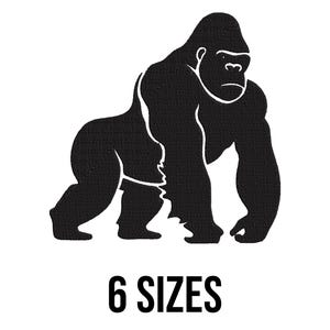 Gorilla Embroidery Design - Gorilla Silhouette Embroidery Design- Ape Silhouette Embroidery Design- Machine Embroidery Design Files -6 Sizes