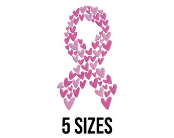 Breast Cancer Awareness Ribbon Embroidery Design- Heart Cancer Awareness Ribbon Embroidery Design - Machine Embroidery Design Files -5 Sizes