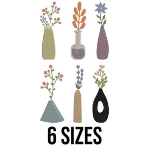 Blooming Flowers in Vases Embroidery Design - Vases with Flowers Embroidery Design - Floral Vases Machine Embroidery Design Files - 6 Sizes