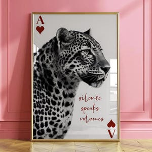 Herz Ass Poster, Stille Spricht Volumen Druck, Leopard Wandkunst - Retro minimalistisches Dekor - Digitaldownload