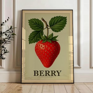 Vintage Strawberry Kitchen Print: Retro Botanical Illustration (Digital Download)