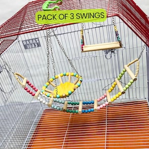 Bird toys, Bird swing, Bird Toy Perch, Handmade Natural Wooden Parrot and Parakeet Swing Toy Birds, budgies, cockatiels, and lovebirds