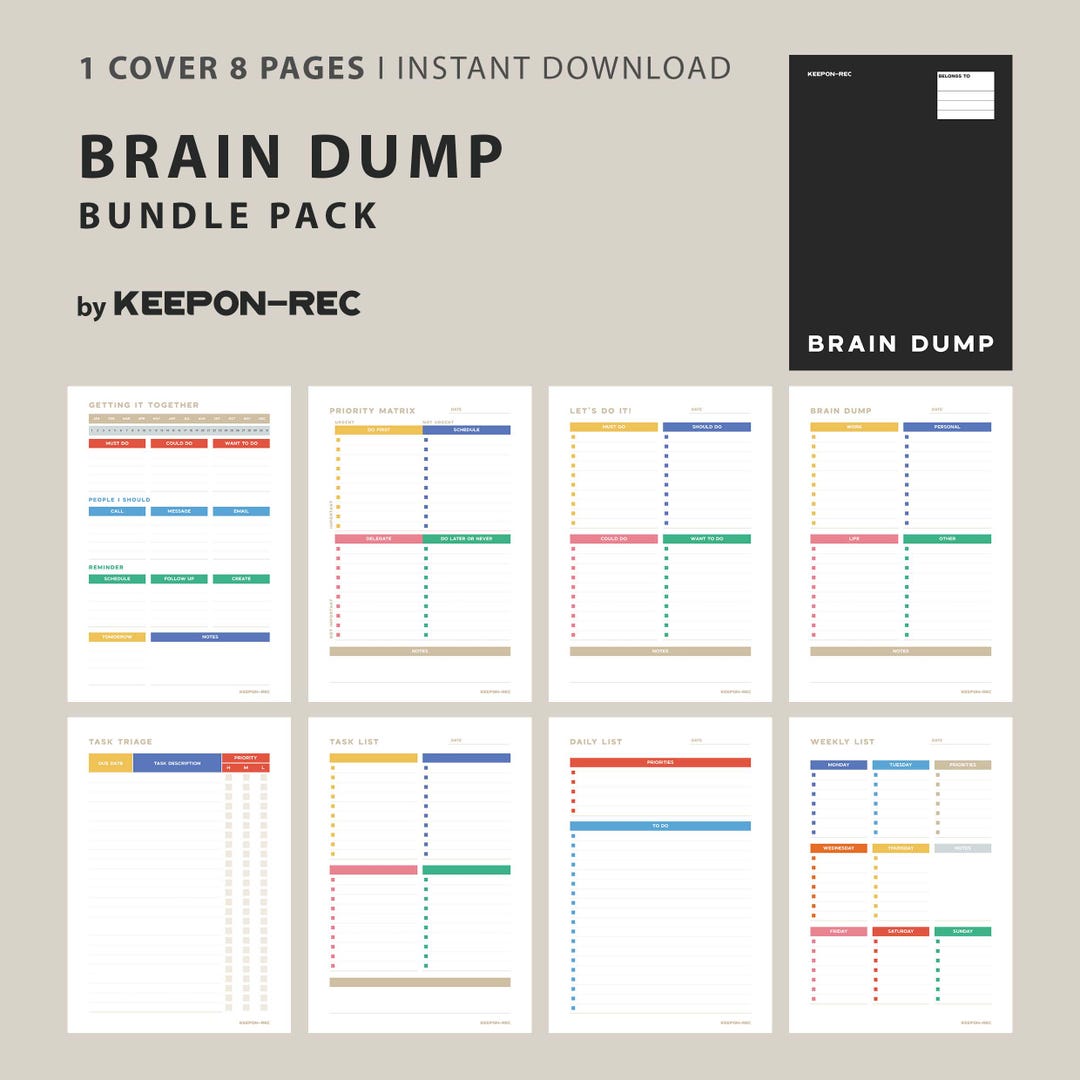 Brain Dump Template BUNDLE, to Do List Printable, ADHD Daily Planner ...