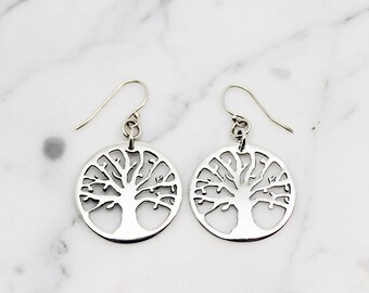 Orecchini A Bottone In Argento Sterling 925 Con Albero Della Vita, Gioiello Ipoallergenico