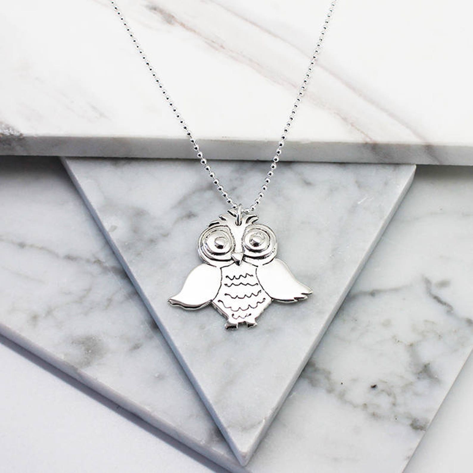 Owl Sterling Silver Necklace Silver Owl Silver Owl Pendant Etsy