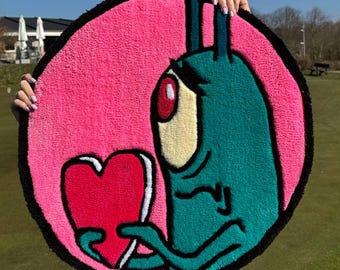 Plankton Rug: Handmade Tufted Acrylic Yarn Rug, Spongebob Decor