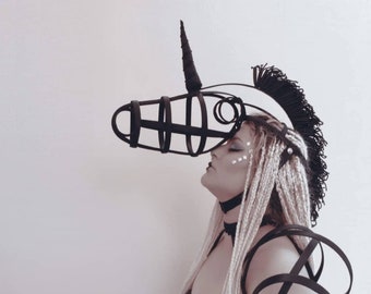 Black Unicorn Headpiece / Burningman Unicorn Headpiece/ Halloween Unicorn