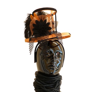 Sombrero de copa de crinolina naranja para Halloween / Sombrero de copa burlesco / Sombrero de copa de circo / Tocado navideño / Tocado de San Valentín / Sombrero de copa de primavera /
