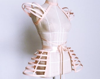 Light Nude Cage  Shoulders & Panniers Set / Burlesque Pannier / Fetish / Circus Panniers / Burningman/ Halloween Panniers/ Valentines Set