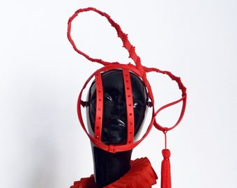 High Fashion Red Cage Mask with Rhinestones / Burlesque Mask / Burningman Mask / Halloween Mask / Easter Mask / Valentines Mask/