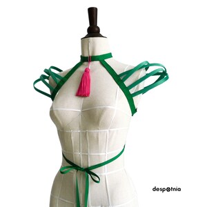 Female Emerald Green Cage Shoulders / Cage Bolero / Burlesque Cage Shoulders / Burningman Cage Soulders/ Christmas Cage Bolero/ Easter image 5
