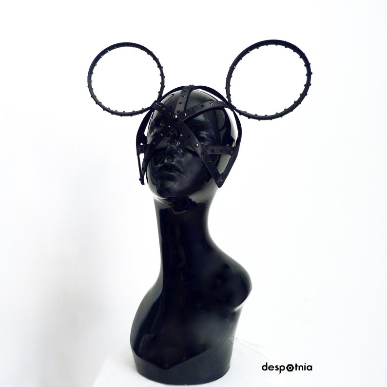 Black Fetish Mouse Mask with Rhinestones/ Burlesque Mouse Mask/ Burningman Mask / Easter Mouse Mask/ image 4