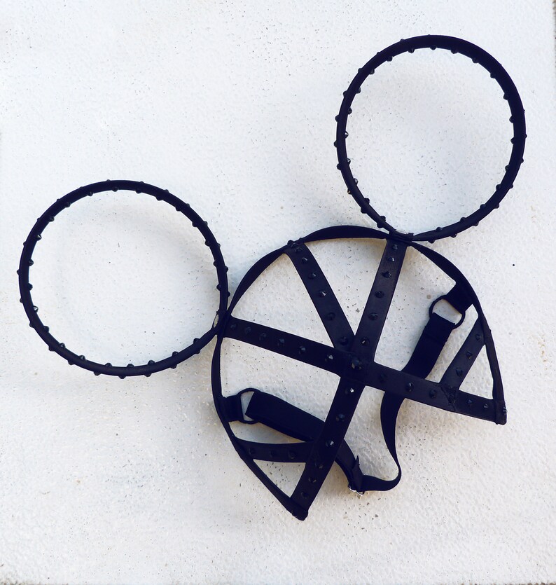 Black Fetish Mouse Mask with Rhinestones/ Burlesque Mouse Mask/ Burningman Mask / Easter Mouse Mask/ image 5