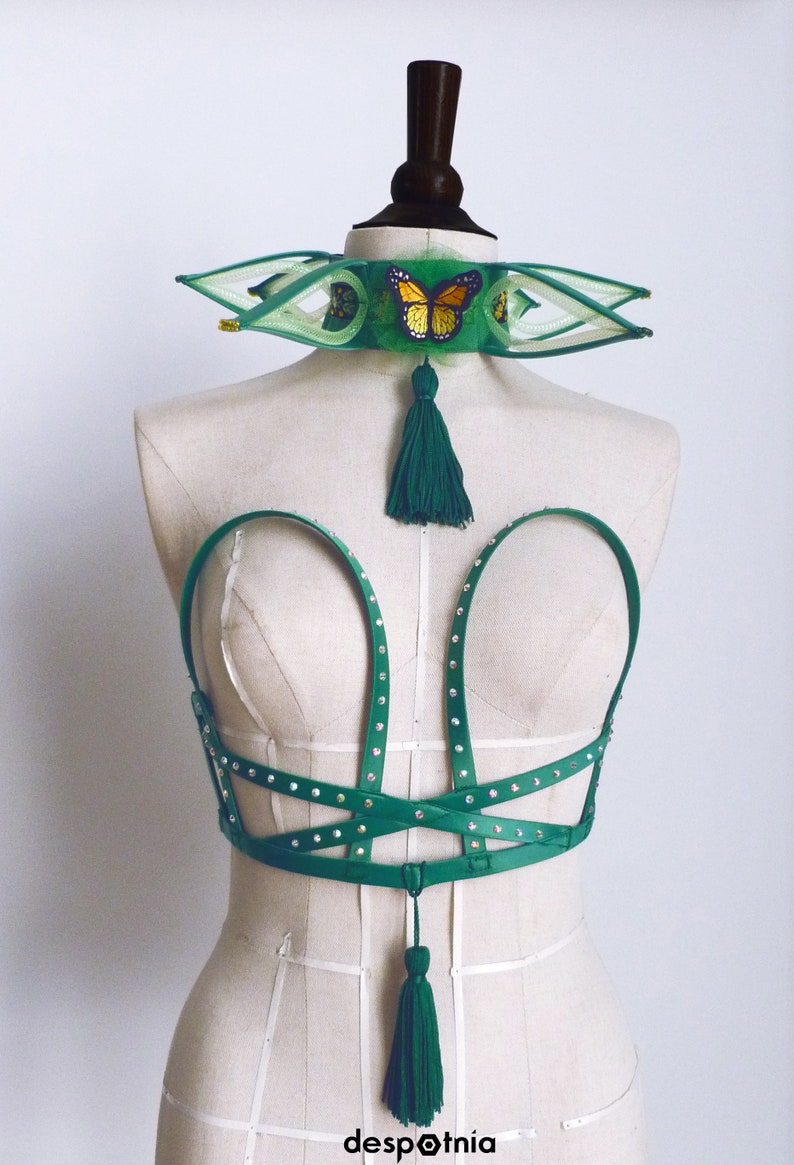 Emerald Green Cage Bustier/ Burningman/ Burlesque Bustier/ Circus/ Kawaii/ Cosplay/ / Valentines Bustier/ Easter Bustier/ Mermaid Bustier image 3