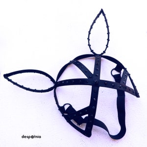 Black Fetish Bunny Mask with Rhinestones/ Burlesque Bunny Mask/ Burningman Mask / Easter Bunny Mask/ Alice In Wonderland Bunny Mask image 6