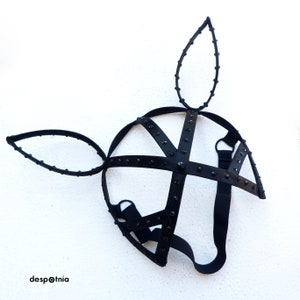 Black Fetish Bunny Mask with Rhinestones/ Burlesque Bunny Mask/ Burningman Mask / Easter Bunny Mask/ Alice In Wonderland Bunny Mask image 8