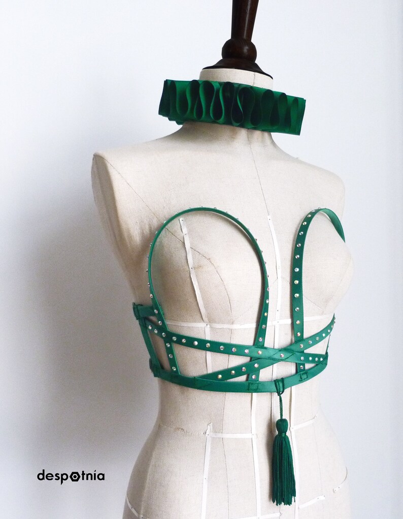 Emerald Green Cage Bustier/ Burningman/ Burlesque Bustier/ Circus/ Kawaii/ Cosplay/ / Valentines Bustier/ Easter Bustier/ Mermaid Bustier image 4