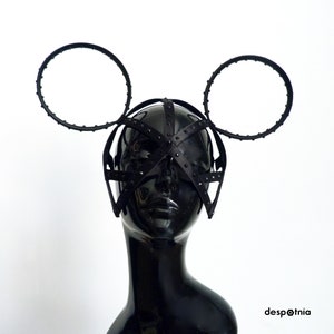 Black Fetish Mouse Mask with Rhinestones/ Burlesque Mouse Mask/ Burningman Mask / Easter Mouse Mask/ image 6