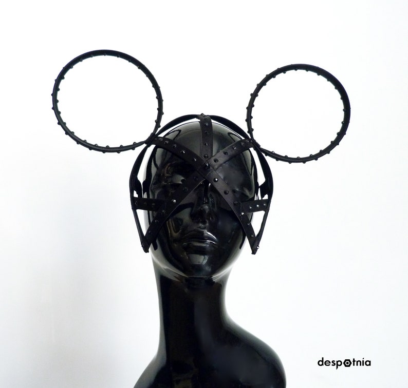 Black Fetish Mouse Mask with Rhinestones/ Burlesque Mouse Mask/ Burningman Mask / Easter Mouse Mask/ image 6