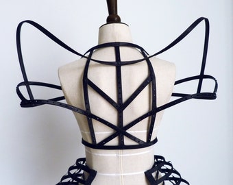 Black Bustier with Rhinestones/ Cage Bustier/ Burningman Bustier/ Burlesque Bustier/