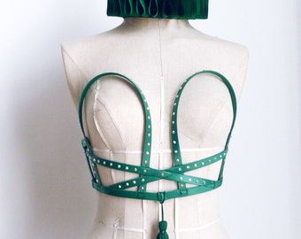 Emerald Green Cage Bustier/ Burningman/ Burlesque Bustier/ Circus/ Kawaii/ Cosplay/ / Valentines Bustier/ Easter Bustier/ Mermaid Bustier