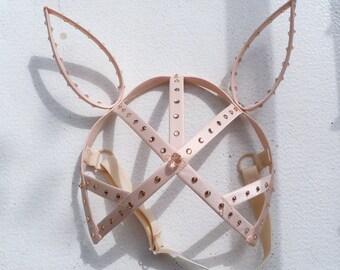 Light Nude Fetish Bunny Mask with Rhinestones/ Burlesque Bunny Mask/ Burningman Mask / Easter Bunny Mask/ Alice In Wonderland Bunny Mask