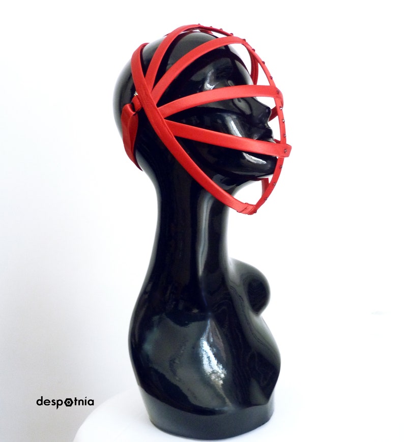 Easter Red Cage Mask/ Burlesque Cage Mask/ Valentine's Cage Mask/ Burningman Cage Mask/ Drag Queen Cage Mask/ Fetish Mask/ image 2