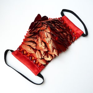 Halloween Red Dragon Face Mask / Burningman Mask  / Kawaii Mask / Queen of Hearts Mask / Xmas Face Mask / Valentine&#39;s Face Mask/