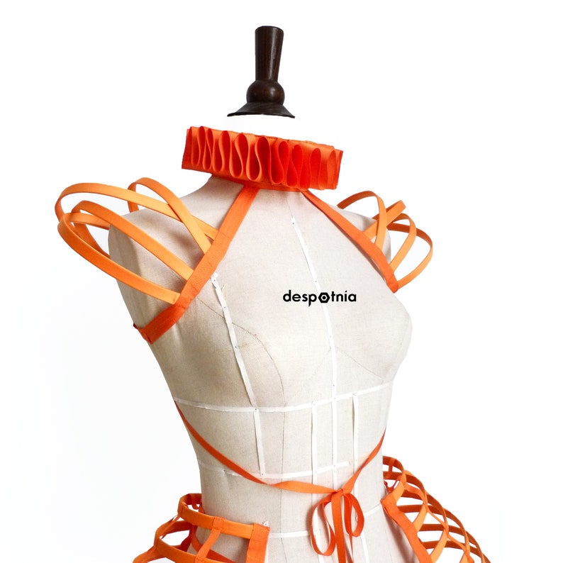 Female Orange Ruffle Collar / Circus Ruffles / Burningman Ruffle Collar/ Halloween Ruffle Collar/ Burlesque Ruffle Collar/Kawaii Ruffle image 4