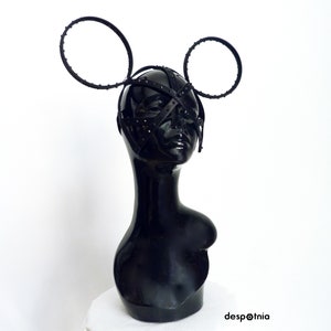 Black Fetish Mouse Mask with Rhinestones/ Burlesque Mouse Mask/ Burningman Mask / Easter Mouse Mask/ image 2