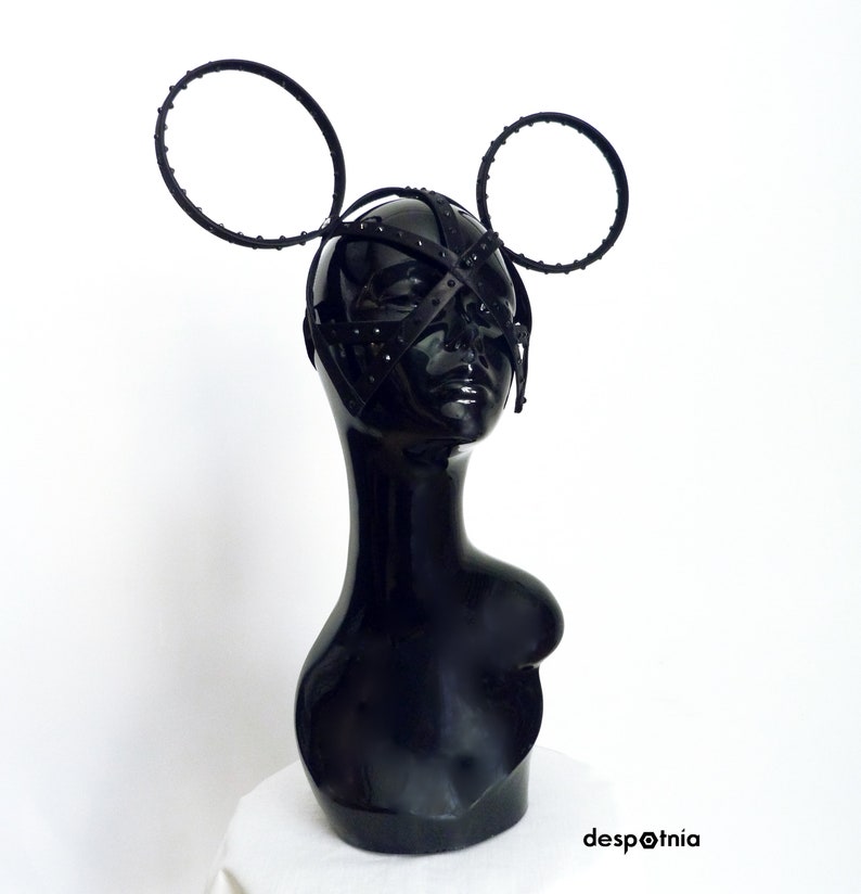 Black Fetish Mouse Mask with Rhinestones/ Burlesque Mouse Mask/ Burningman Mask / Easter Mouse Mask/ image 2