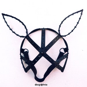 Black Fetish Bunny Mask with Rhinestones/ Burlesque Bunny Mask/ Burningman Mask / Easter Bunny Mask/ Alice In Wonderland Bunny Mask image 1